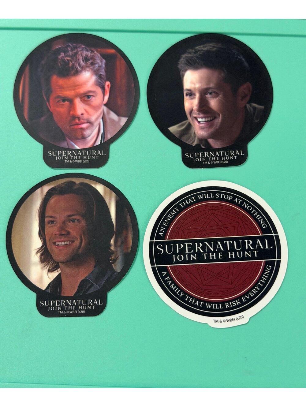 Supernatural 4 pack Stickers. Sam, Dean, Castiel & Join the Hunt.